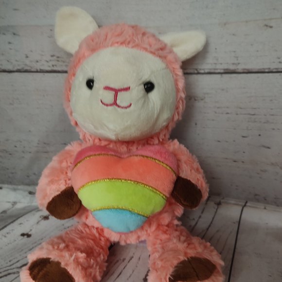 Pink Alpaca Plush Llama w Heart Stuffed Animal Animal Adventure Valentine - Picture 1 of 7